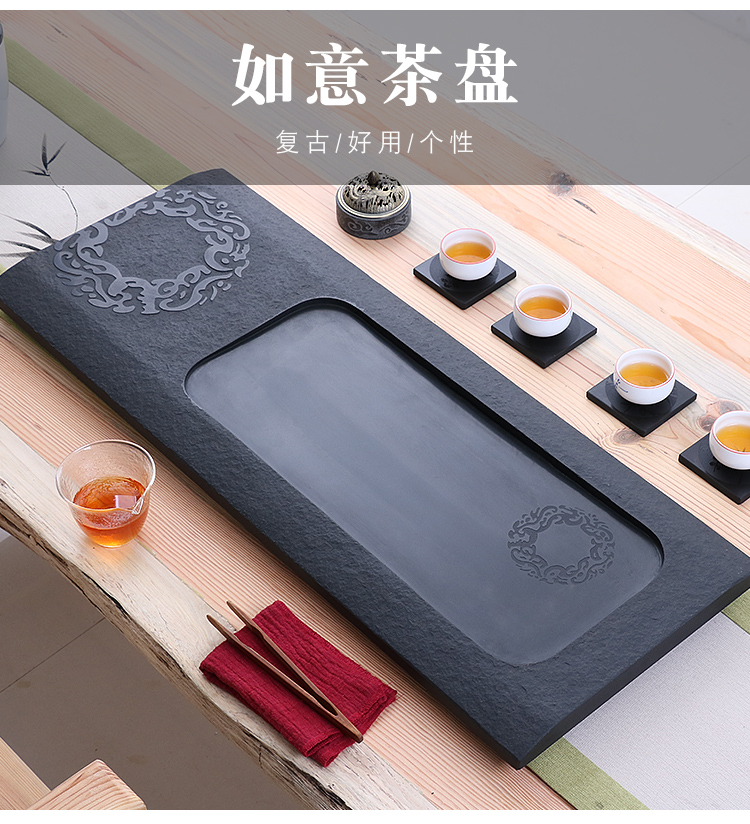 Really fill the whole piece of stone tea tray was sharply home creative emboss Taiwan rectangle drainage tea sea large stones