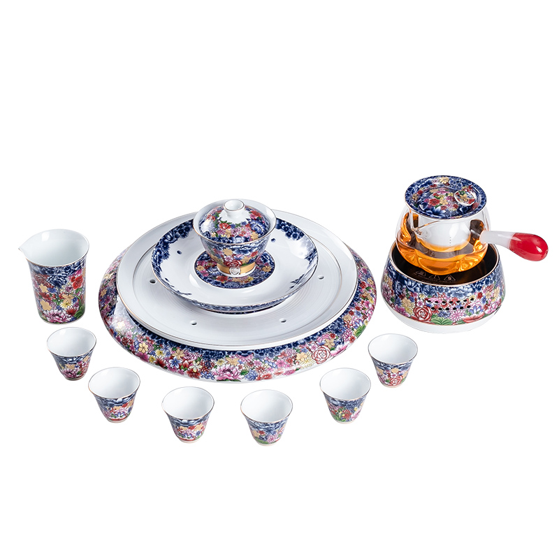 True sheng creative colored enamel tea set household whole kunfu tea boiled tea ware ceramic gift set temperature pot cup