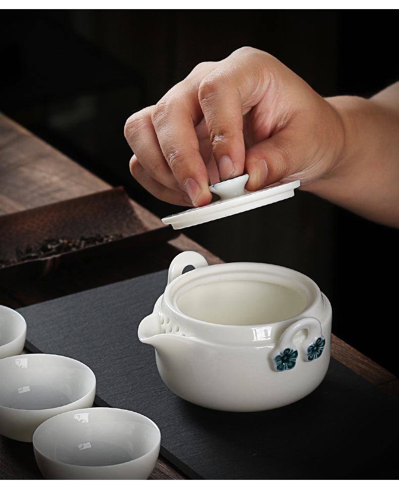True sheng white porcelain crack a pot of three office travel packages kung fu tea set ceramic teapot tea cups