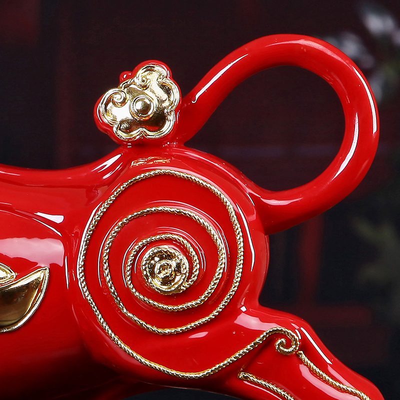 Really sheng ceramic paint line carve fortune China red bull opening gifts sitting room place version into arts and crafts
