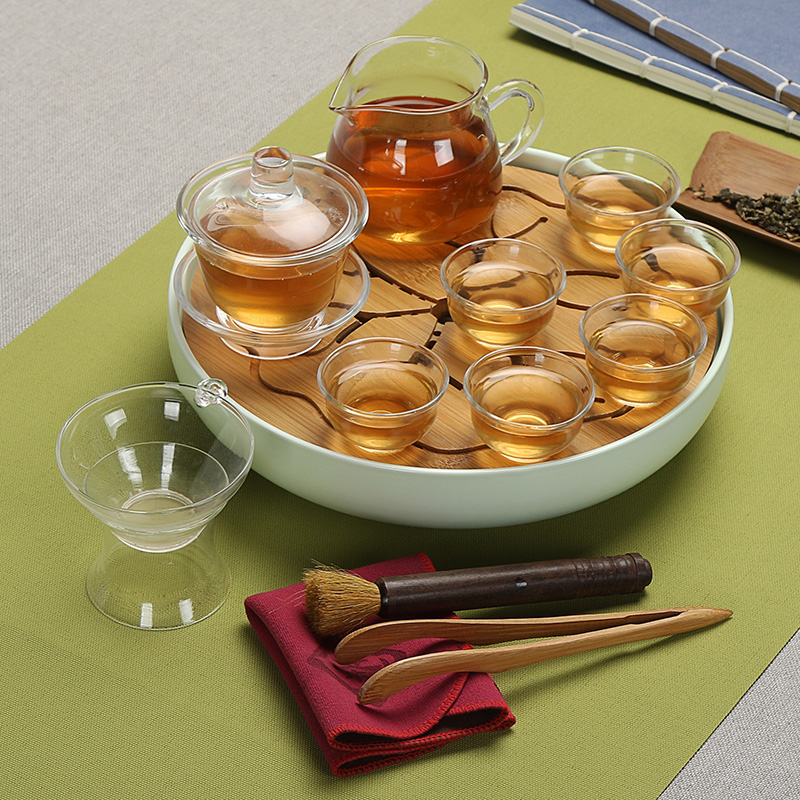 Really sheng glass and exquisite hollow out of a complete set of tea set porcelain ceramic tea tray was water bamboo kung fu tea cup