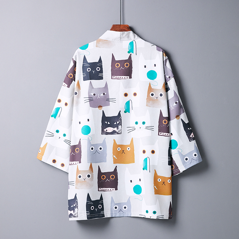 Chinese Style Improved Casual Three-Quarter Sleeve Shirt Original Japanese Style Cartoon Anime Kimono Feather Cardigan Versatile Taoist Robe