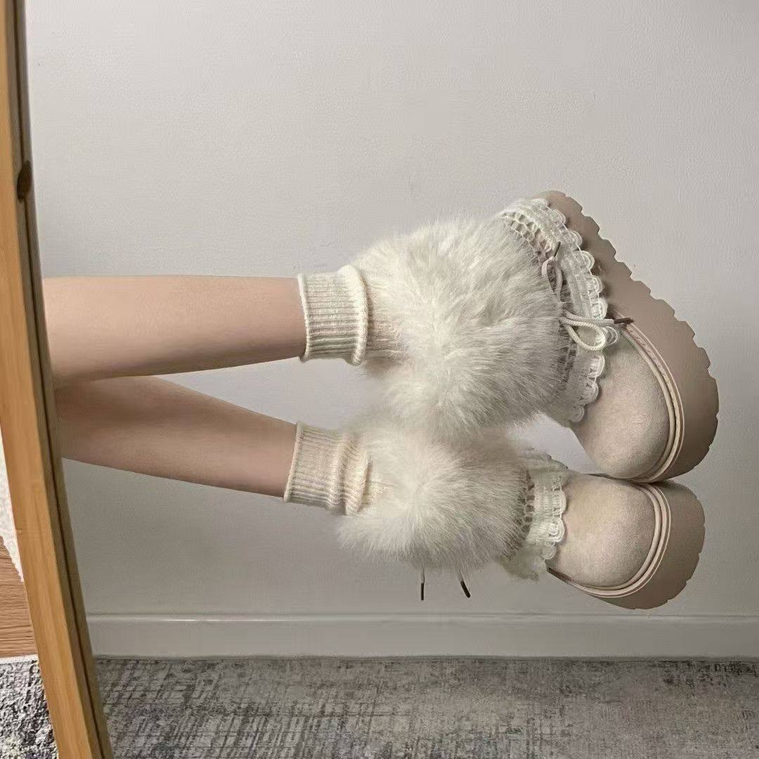 Platform Snow Boots for Petite Women, 2025 New Winter Style, Slimming, Lace-Up, Fleece-Lined, Thickened Short Boots