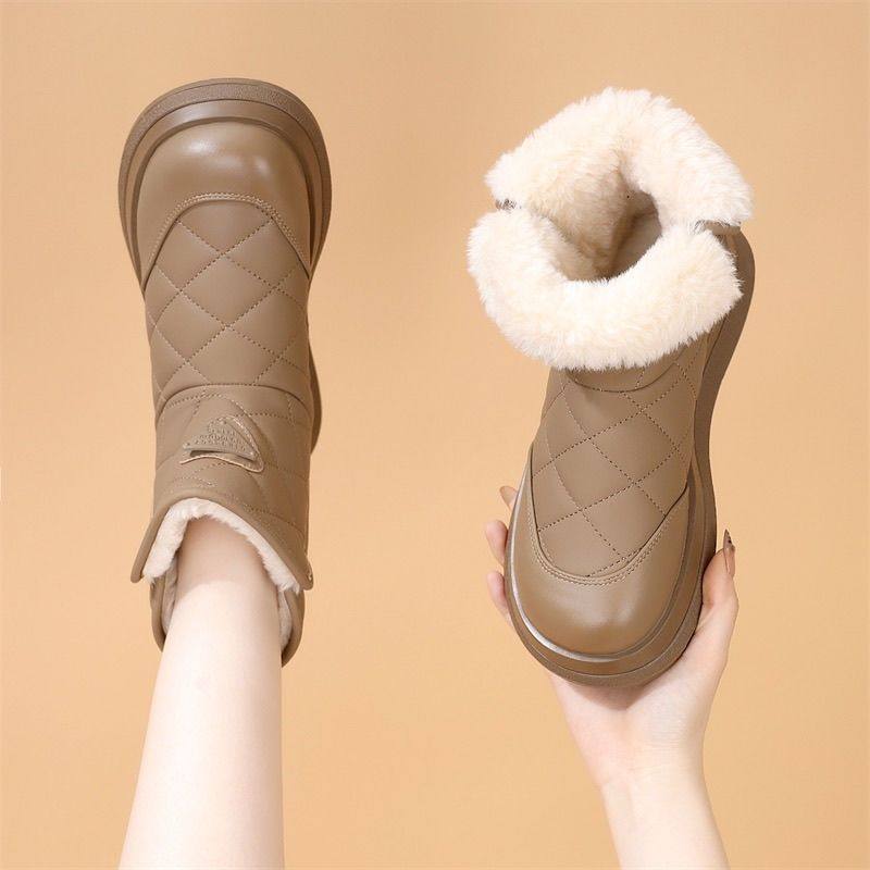 Brand Genuine Leather Thick-Soled Snow Boots for Women 2025 New Winter Fleece-Lined Thickened Warm Cotton Shoes Waterproof Non-Slip Cotton Boots