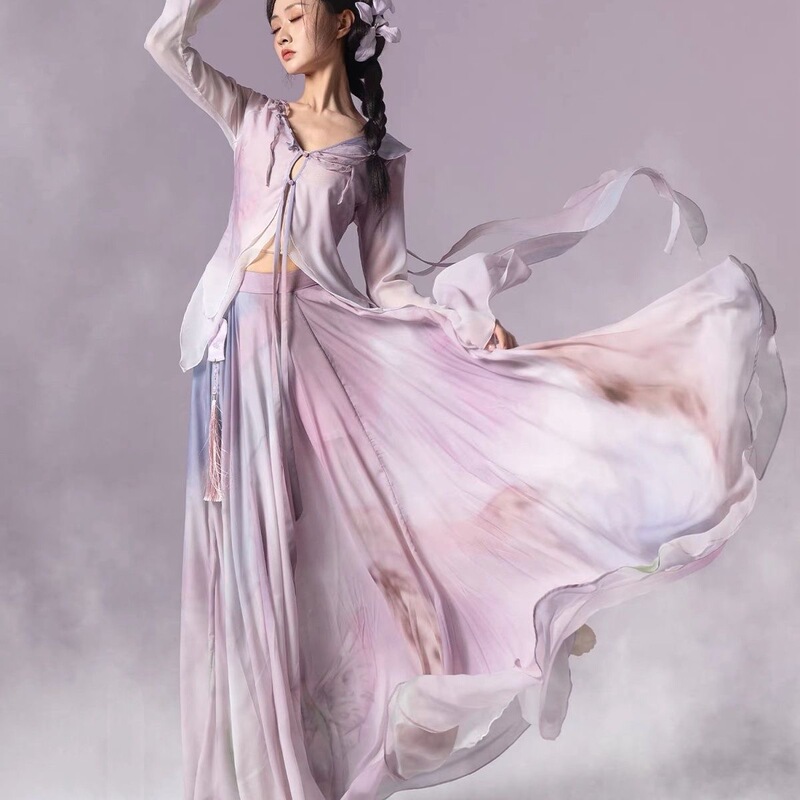 Thousand Cranes and Thousands of Butterflies | Purple Glazed Classical Dance Dress with Chinese Elements, New Chinese Style, 720-Degree Large Swing Skirt, Cultural Artifact, Pink-Purple.