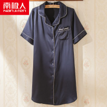 Antarctic ice silk pajamas female summer thin silk boyfriend wind nightgown large size fat mm long sexy spring and autumn