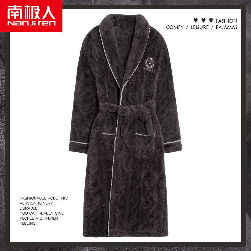 South Pole sleeping robe men's pajamas for men's pajamas winter three layers thickened with velvety long Coral velvet jacket cotton bathrobe for autumn and winter warm-Taobao