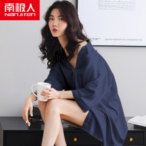 Antarctic nightgown women Summer Thin Ice Silk sexy shirt long boyfriend wind pajamas real silk spring and autumn