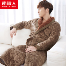 Antarctic winter mens robes thick extended flannel three-layer cotton bathrobe plus velvet warm pajamas winter