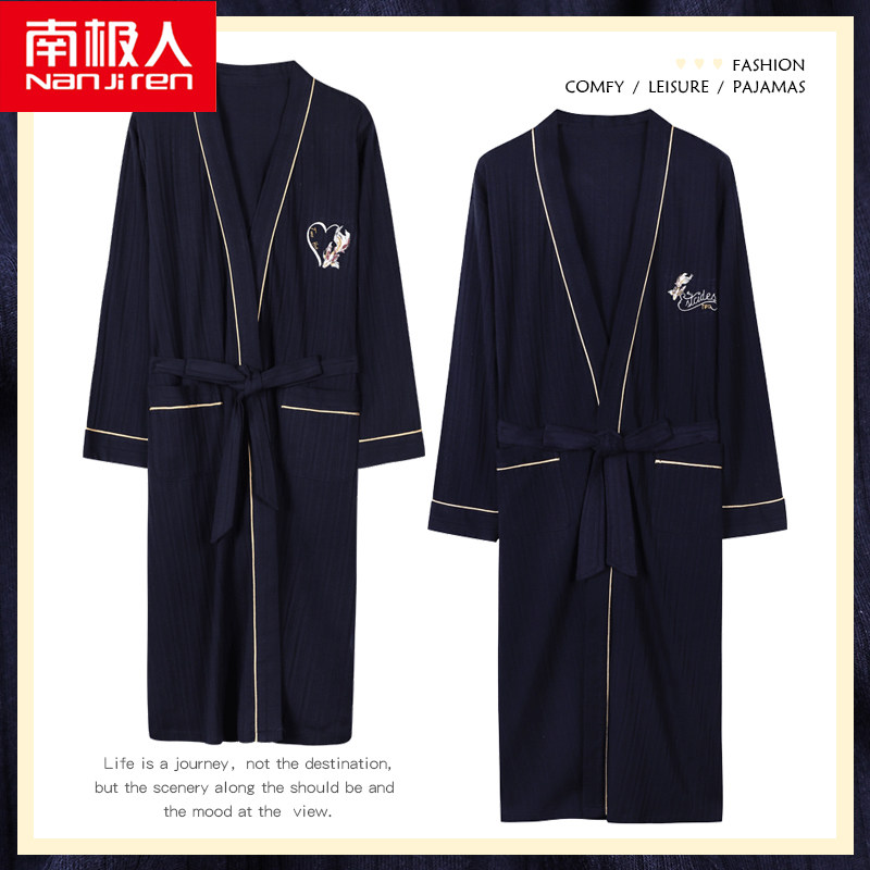 Nanjiren couple nightgown women's pajamas spring and autumn pure cotton long-sleeved 2022 new bathrobe long men's cotton bathrobe