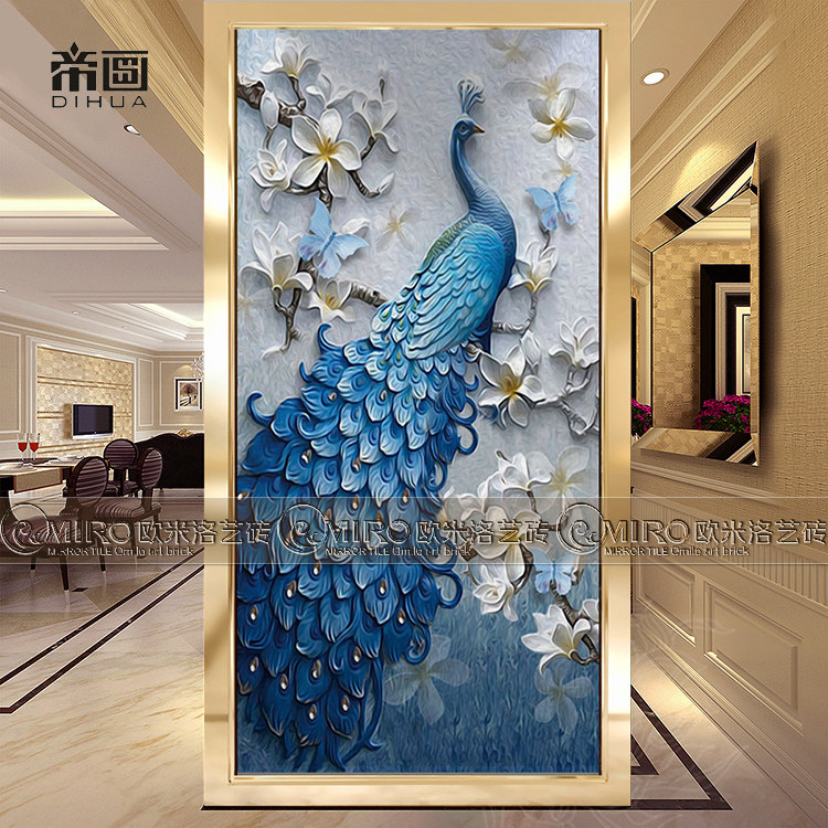 Boutique Art Glass Screen Living-room compartment Background wall Entry into the family Xuanguan Door Aisle Stairway Peacock Southeast