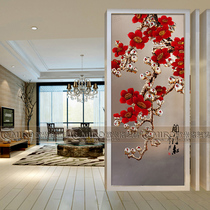 Art Glass Deep Engraving Colorful Painting Plum Blossom Closing Screen Partition Wall Steel Chemical Process Glass Open Door Daji Open Door Red