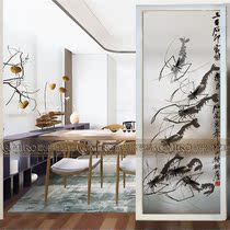 Hot Pins Art Glass Partition Screen Entrance Doors Background Wall Decoration Steel Color Painted Moving Door Baking Lacquered Water Ink Shrimp