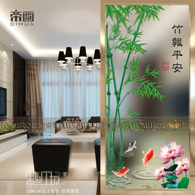 New Products Art Glass Partition Screen Entrance to the family Xuanguan Decorative Baking Varnish Background Wall Mobile Folding Screen Bamboo Newspaper Ping An