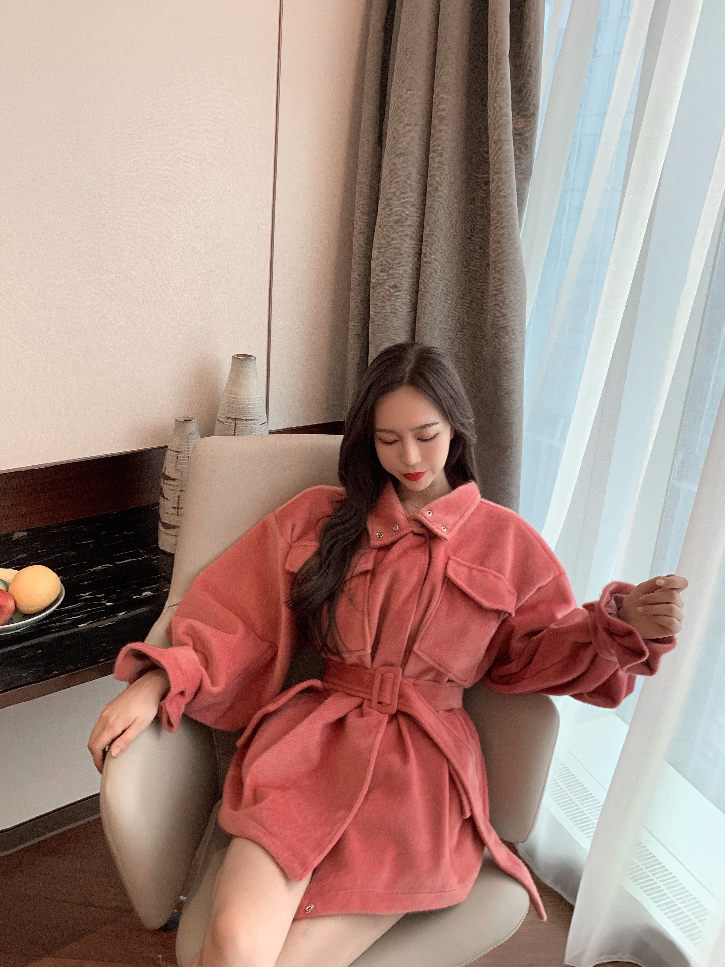 2018 mùa thu mới thắt lưng thắt lưng lỏng lẻo bên ngoài trong đoạn dài túi đôi hàng đơn khóa tối màu áo khoác hoang dã nữ áo dạ măng tô nữ đẹp