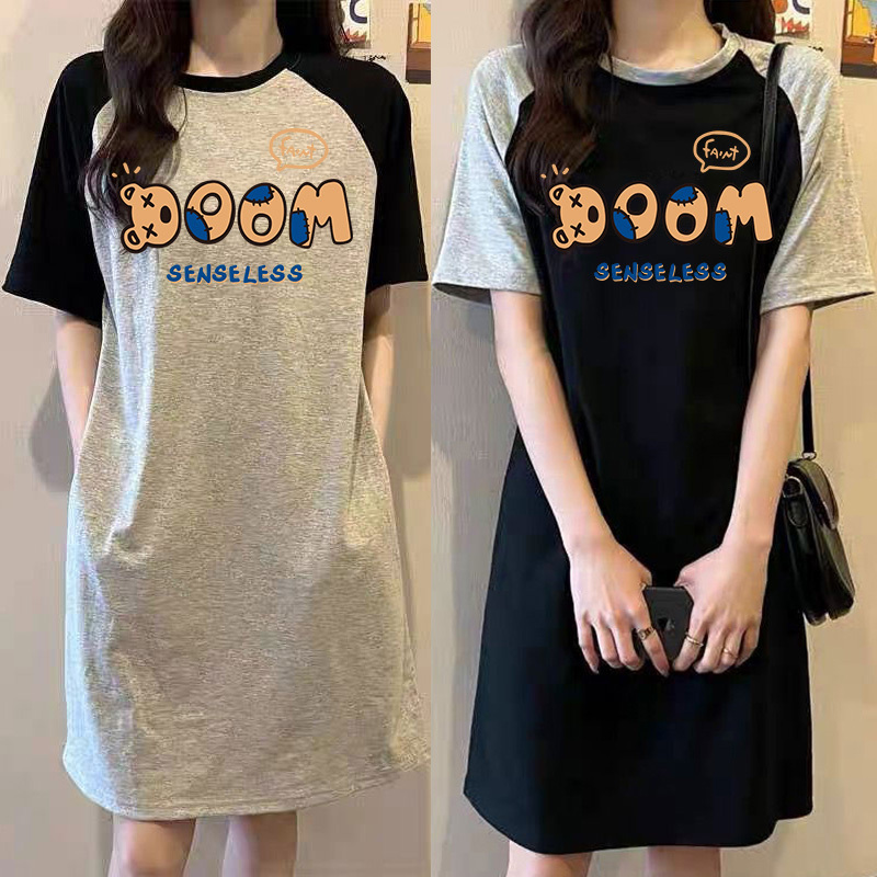 Dress 2026 New Style Women's Pure Cotton Loose Short-Sleeved Mid-Length T-Shirt Plus Size Color-Blocking Petite Nightdress Summer Dress 2026 New Style Women's Pure Cotton Loose Short-Sleeved Mid-Length T-Shirt Plus Size Color-Blocking Petite Nightdress Summer