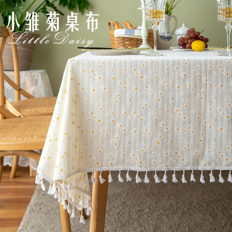 ins girly style small daisy broken flower pastoral French cotton and linen picnic mat round table rectangular table tablecloth custom