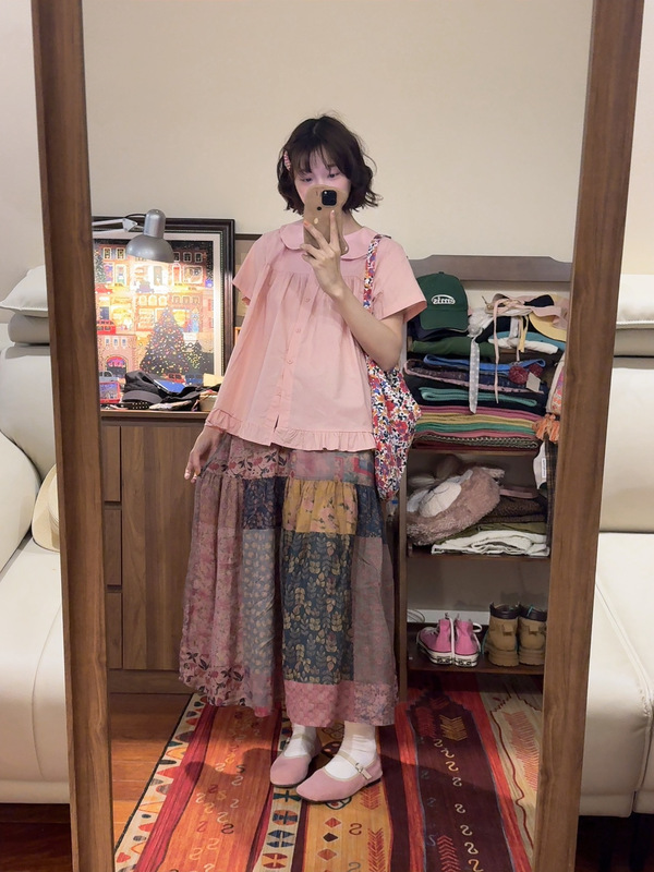 Rxran Returns - Windy Courtyard Japanese Retro Ramie Patchwork Floral Skirt Elastic Waist Artistic Midi Skirt Rxran Returns - Windy Courtyard Japanese Retro Ramie Patchwork Floral Skirt Elastic Waist Artistic Midi Skirt