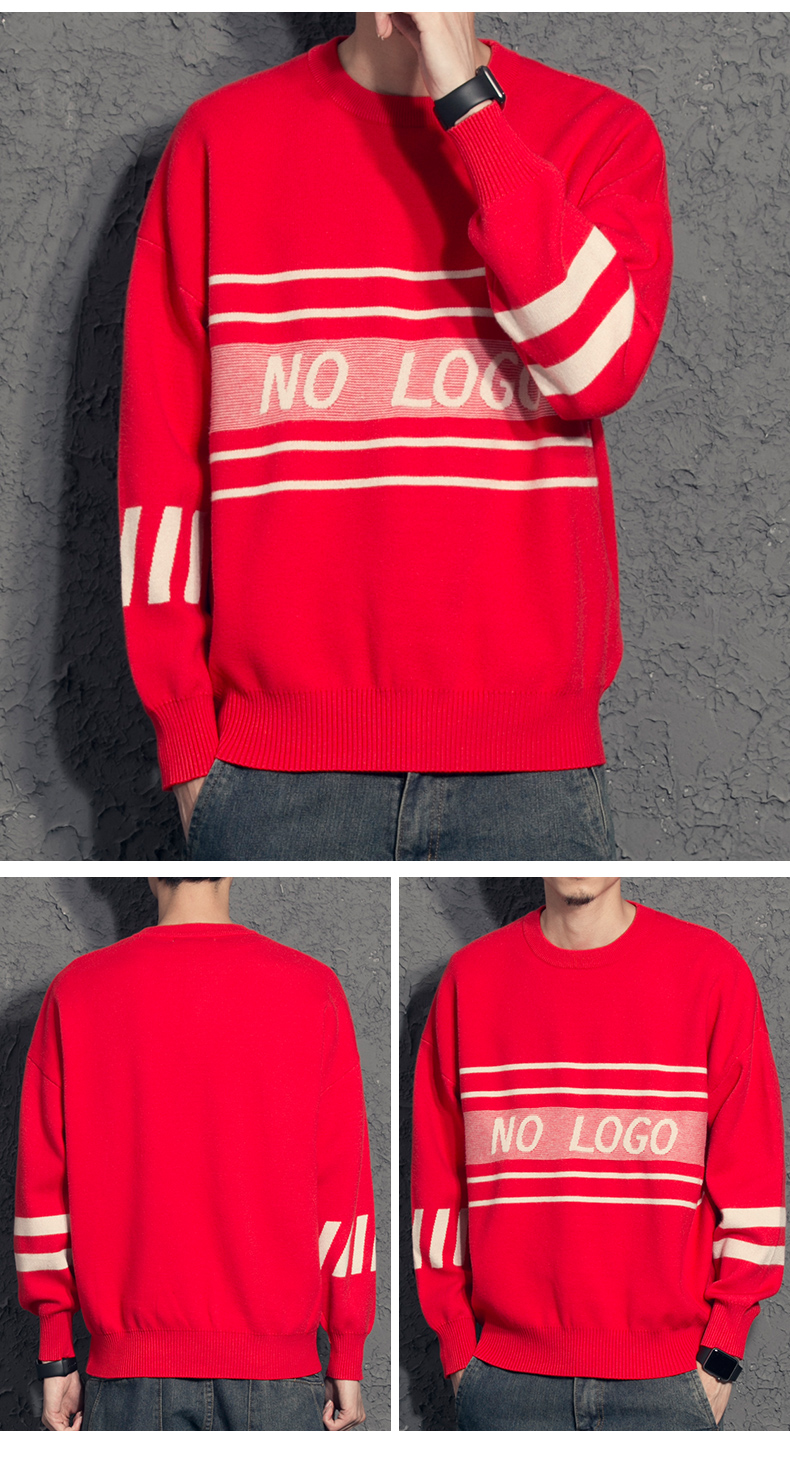 Creative Tide thương hiệu áo len lỏng nam mùa thu Letter Jacquard cổ tròn màu sắc phù hợp với áo len nam 2018 mới áo len nam form rộng