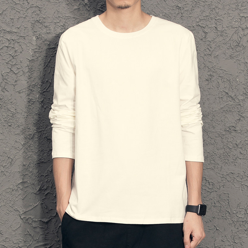 Original 2021 fall cotton quality autumn jersey undershirt men's day department white minimalist T-shirt round neck long sleeve T-shirt
