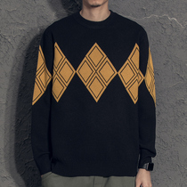 Yizhen diamond lattice Japanese retro autumn winter sweater mens leisure 2020 new Korean slim knitted thread