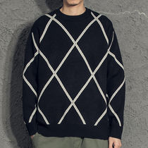 Yi 2020 autumn and winter round neck sweater mens color diamond Tide brand spring and autumn mens knitwear handsome base shirt