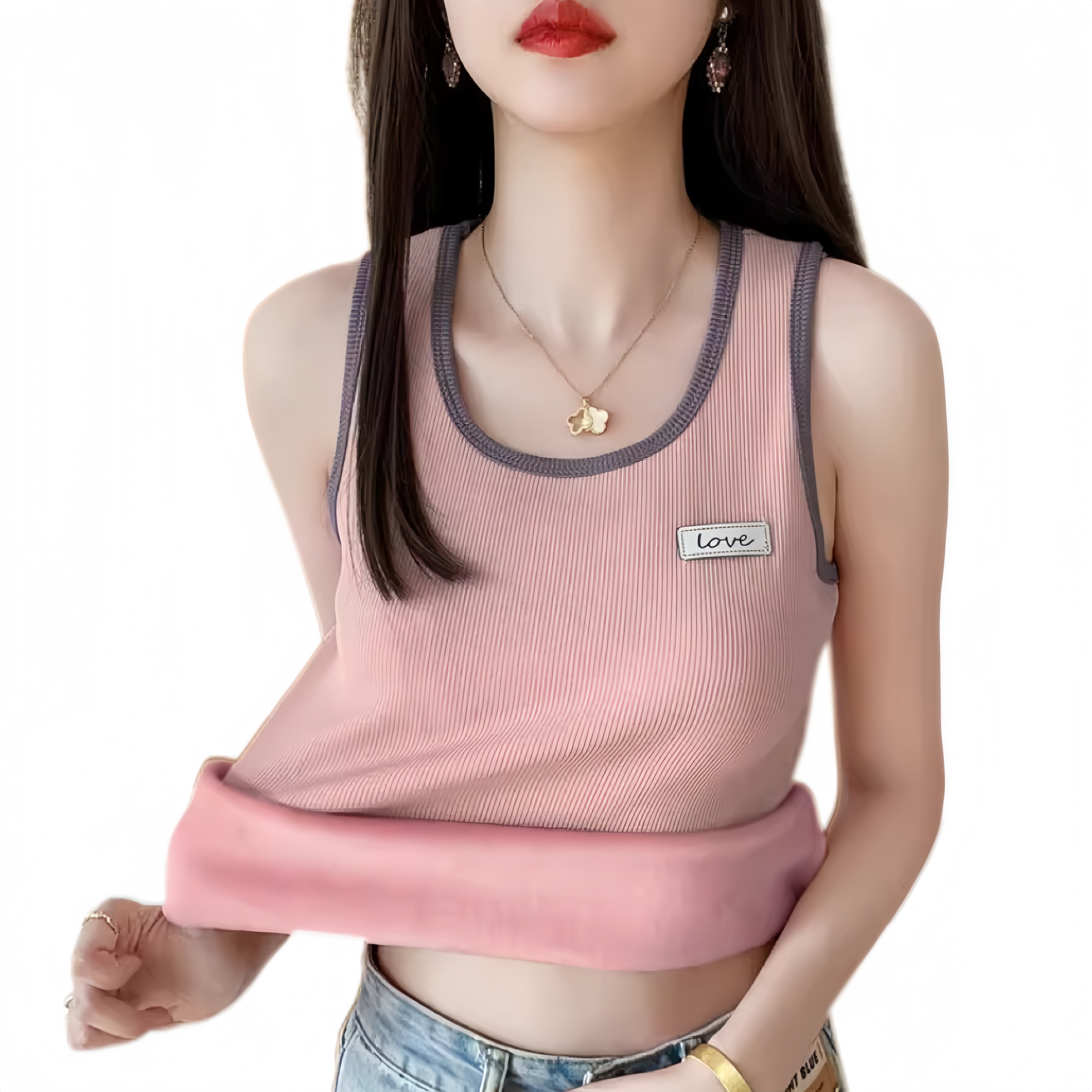 大码保暖背心女加绒加厚冬季纯色内搭吊带上衣打底衫女