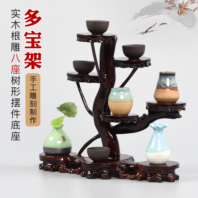 Solid Wood Jade Head Crafts Gift Hem Accessories Multi Meat Flower Pots Pendulum teapot teapot Shelf Packing Sculpture Treetop Eight Layers Chishiite Base
