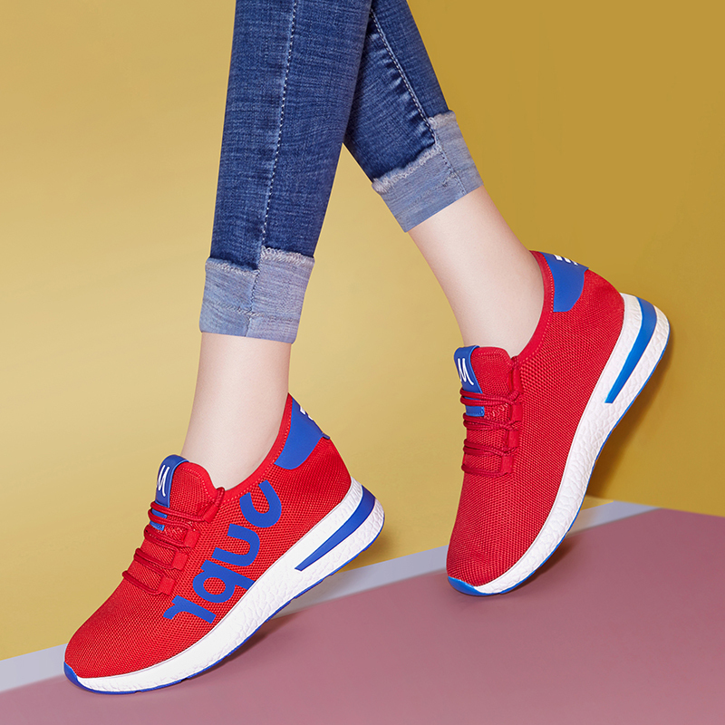 Bright Red Wedge Sneakers for Women, 2026 Spring and Autumn New Model, Special Shoes for Square Dancing, Soft-Soled Casual Shoes, Versatile Bright Red Wedge Sneakers for Women, 2026 Spring and Autumn New Model, Special Shoes for Square Dancing, Soft-Soled Casual Shoes, Versatile