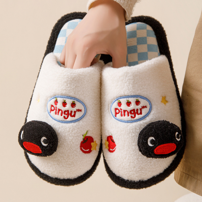 Pingu Penguin Cotton Slippers for Women Winter Plush Thick-Soled Non-Slip Cute Indoor Home Warm Shoes 2026 Pingu Penguin Cotton Slippers for Women Winter Plush Thick-Soled Non-Slip Cute Indoor Home Warm Shoes 2026