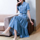 2023 summer new short-sleeved tencel denim dress women's summer long denim skirt shirt cake skirt long skirt