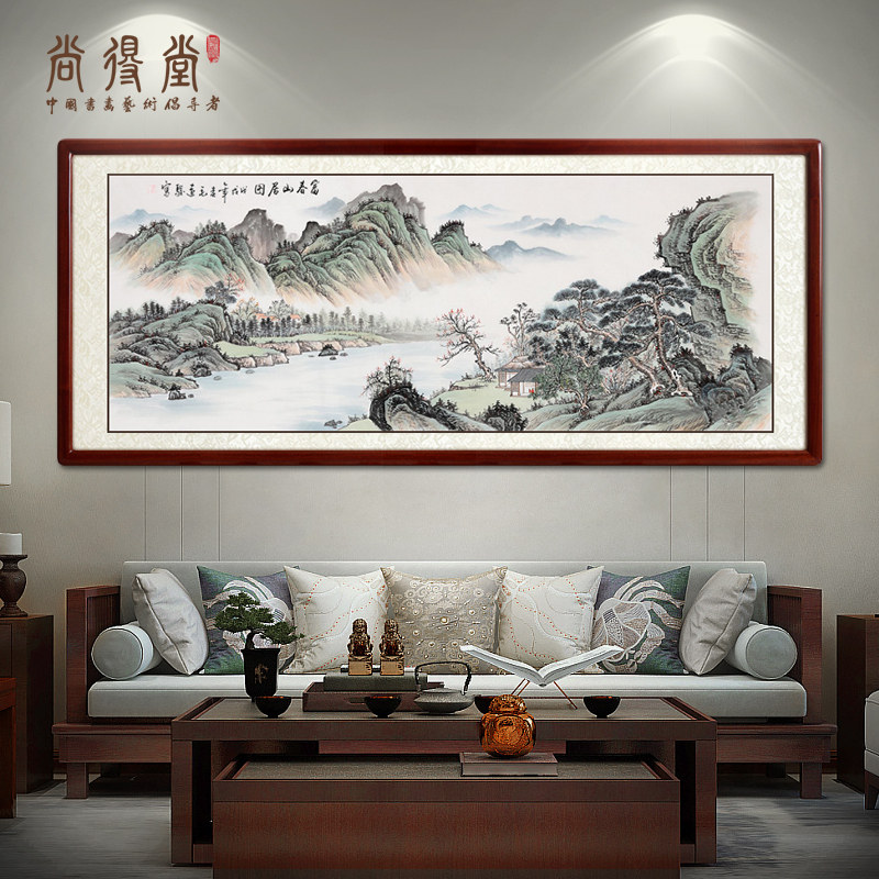 Famous Chinese painting living room decorative painting office landscape painting atmospheric backer antique hand-painted authentic Fuchun mountain residence