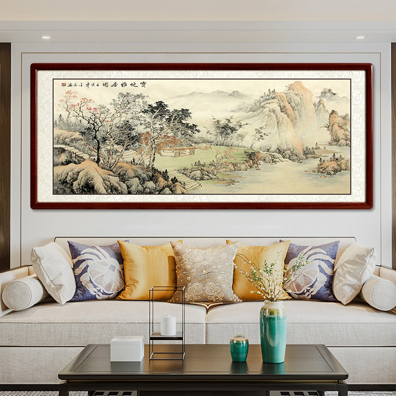 国画鸿运当头山水画:中式客厅装饰画的风水宝典,办公室字画背有靠山图的必备神器!-国画-淘宝百科网
