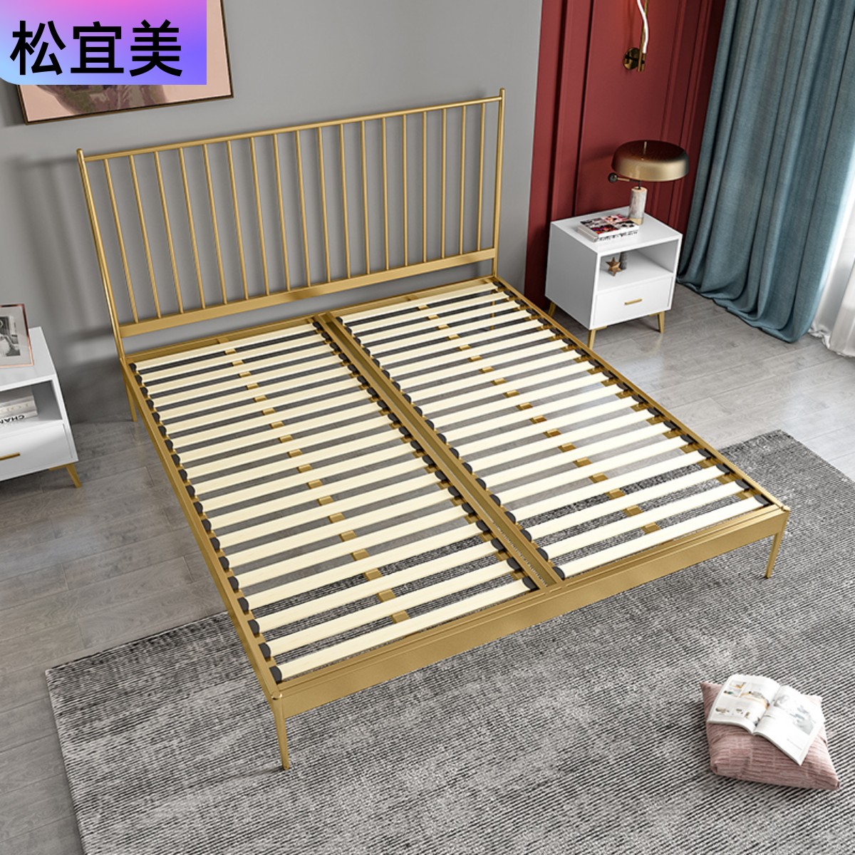 Nordic light and luxurious wind iron art bed minimalist Hyundai ins net red 1 5m1 8 m furniture with wedding bed princess double bed