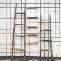 Leather solid wood ladder decoration wooden straight ladder rope ladder to make old wooden ladder decoration soft ladder Sen wind photography props