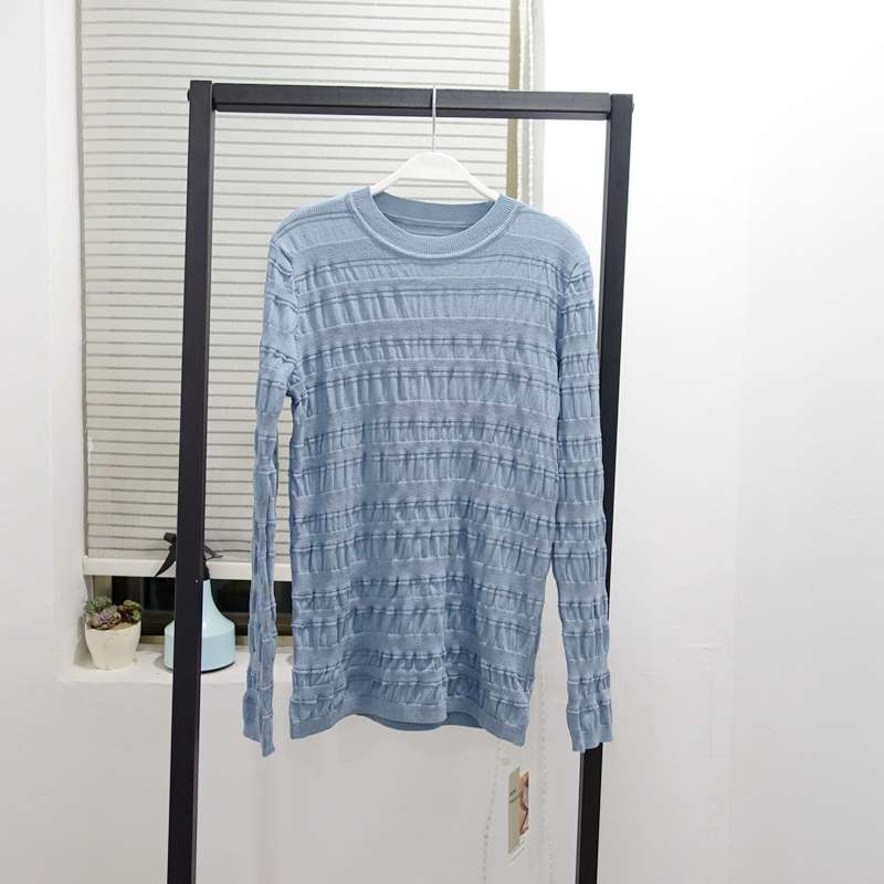 (13C) Wrinkled base shirt women's 2019 spring new fairy long-sleeved slim pullover sweater HA38