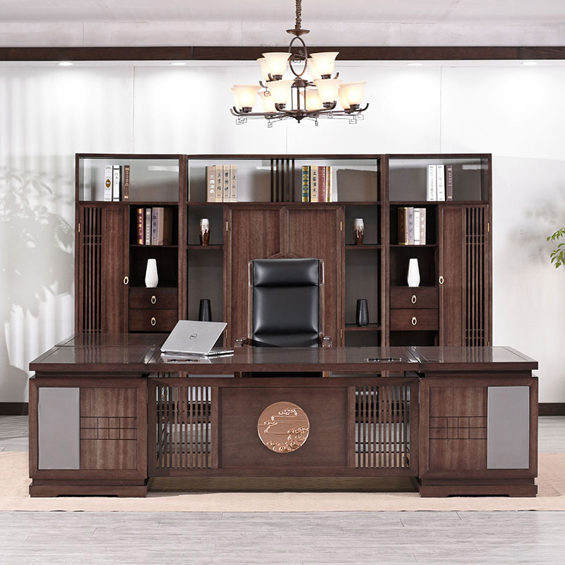 New Chinese desk combination boss table table president table and chair simple solid wood modern Zen high-end furniture