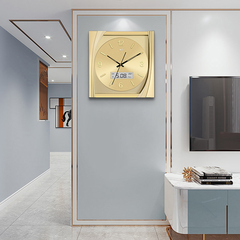 Hanging Clocks Living-room Watches and clocks Home Modern minimalist High-end Square Clock Creativity Perpetual temperature silencing quartz clock