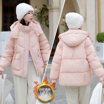 2024 new winter down jacket womens fashionable hooded warm white duck down windproof solid color cotton jacket trendy
