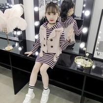 Girl dress spring 2021 new childrens skirt Spring Autumn long sleeve Net Red child two-piece foreign gas