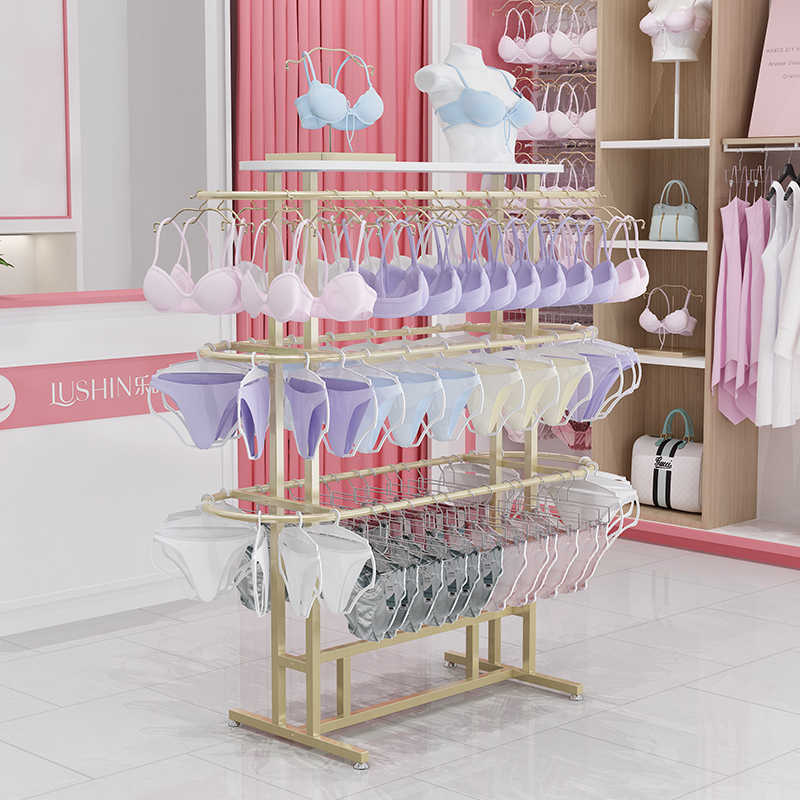 Underwear shop display rack bra shorts Nakajima rack mobile floor multi-layer girls safety belt board golden shelf