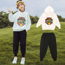 Childrens suit spring and autumn the big childrens foreign atmosphere loose hooded clothes autumn girls leisure sports two-piece tide