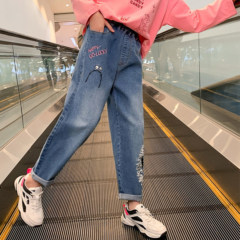 Girl Pants Spring Autumn Outwear CUHK Child Loose Casual Jeans Spring New Children Small Feet Old Daddy Pants Tide