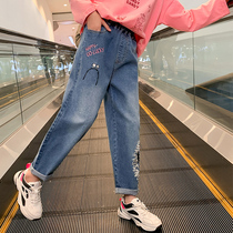 Girl Pants Spring Autumn Outwear CUHK Child Loose Casual Jeans Spring New Children Small Feet Old Daddy Pants Tide