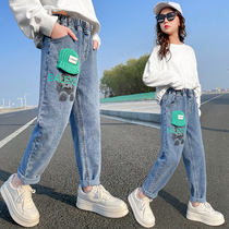 Girl Pants Spring New Child Loose Old Daddy Pants Spring Autumn Korean version CUHK Girl girl light-coloured small footpants tide