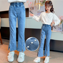 Girls split pants spring and autumn children Girl foreign style loose jeans 2021 new childrens casual pants