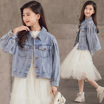 Girls cowboy jacket spring and autumn models in big children Girls short coat Autumn New Korean childrens casual autumn clothes