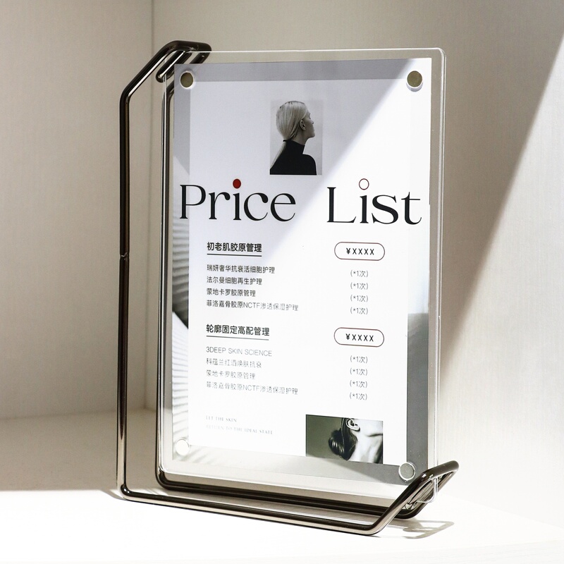 Acrylic High-Transparency Display Stand with Iron Bracket, Price Display Board, Commercial Price Tag, Menu Price Tag, Product Price List, A4 Table Card, Promotional Display Label, Product Introduction Card