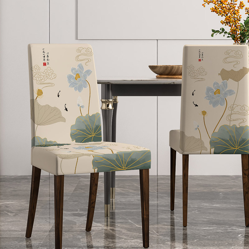 Yuanyuan New Chinese style table chair cover sleeve lotus dust-free printed elastic thickened stool sleeve dust-proof and beautiful full bag