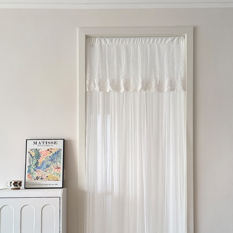 No-Drill Door Curtain, Simple Girly Light French-Style Blocking Curtain, Cream-Style Lace Double-Layer Partition Curtain with Velcro No-Drill Door Curtain, Simple Girly Light French-Style Blocking Curtain, Cream-Style Lace Double-Layer Partition Curtain with Velcro